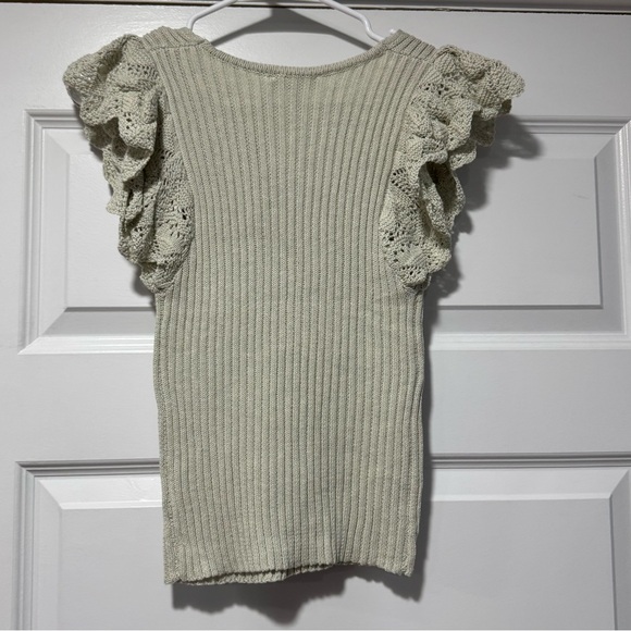 Mystree Light Green V-Neck Sweater with Ruffle Sleeves - Picture 4 of 8